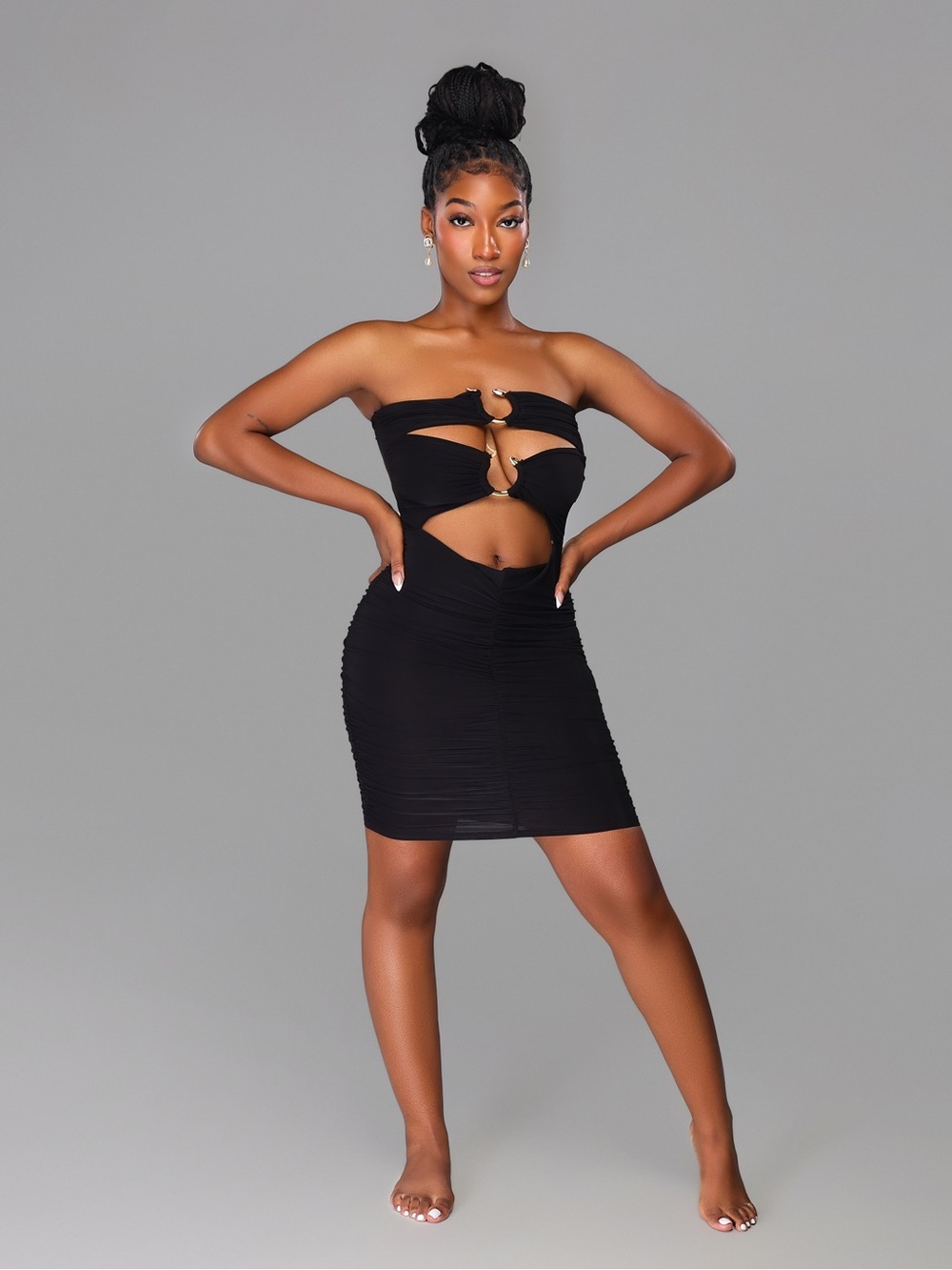Strapless Cutout Bodycon Dress in Black